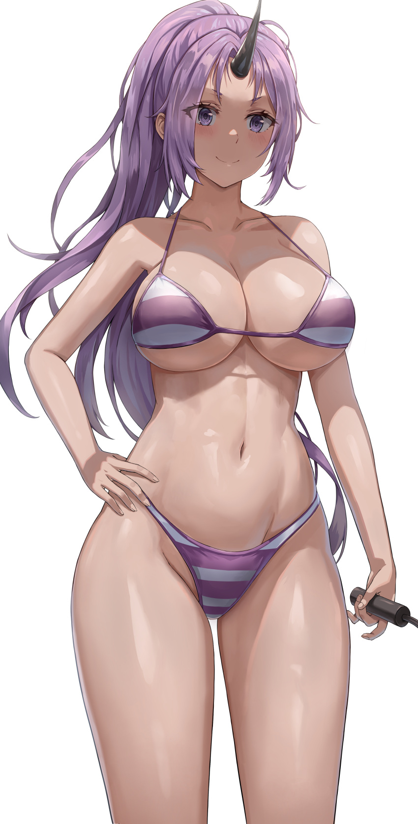 absurdres, bikini, breasts, hand_on_hip, highres, horns, jasony, large_breasts