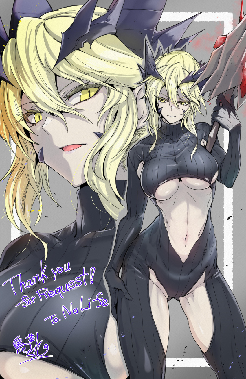 1girl, absurdres, artoria_pendragon_(all), artoria_pendragon_(lancer_alter)_(fate), bangs, blonde_hair, breasts, center_opening