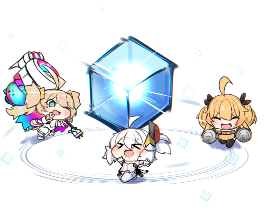 >_<, 3girls, ahoge, akaoni_(zumt3548), antenna_hair, azur_lane, blonde_hair, brown_hair