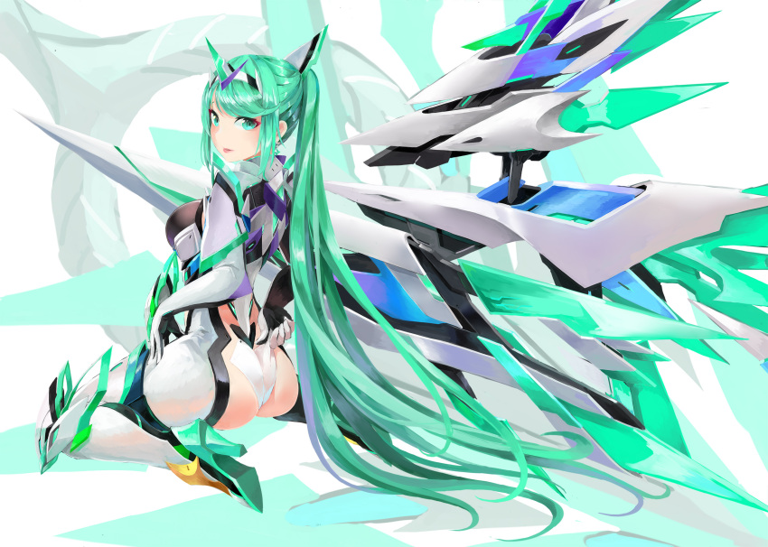 1girl, bangs, breasts, earrings, gloves, green_eyes, green_hair, high_heels