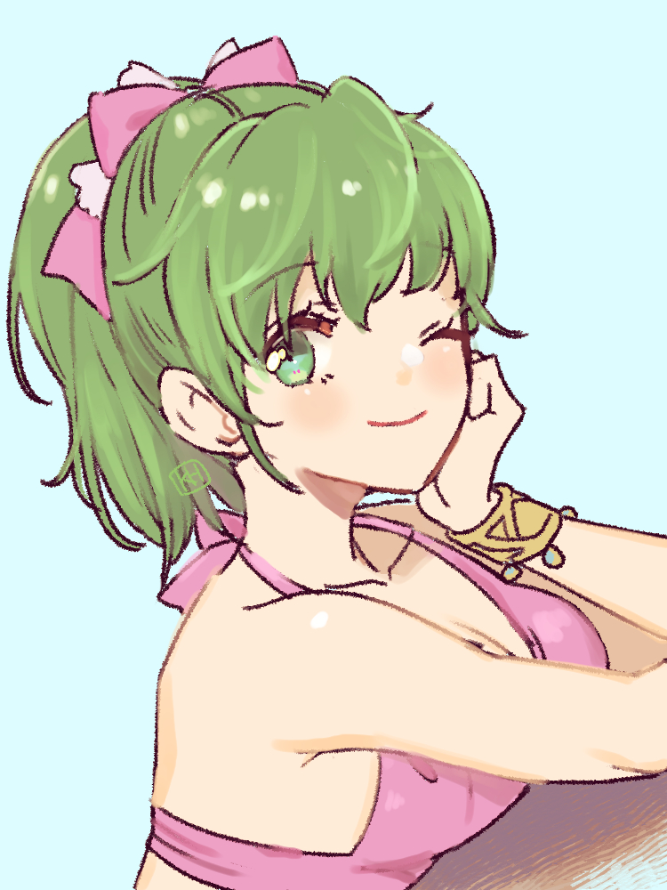 1girl, bangs, blush, bracelet, fire_emblem, fire_emblem:_genealogy_of_the_holy_war, green_eyes, green_hair
