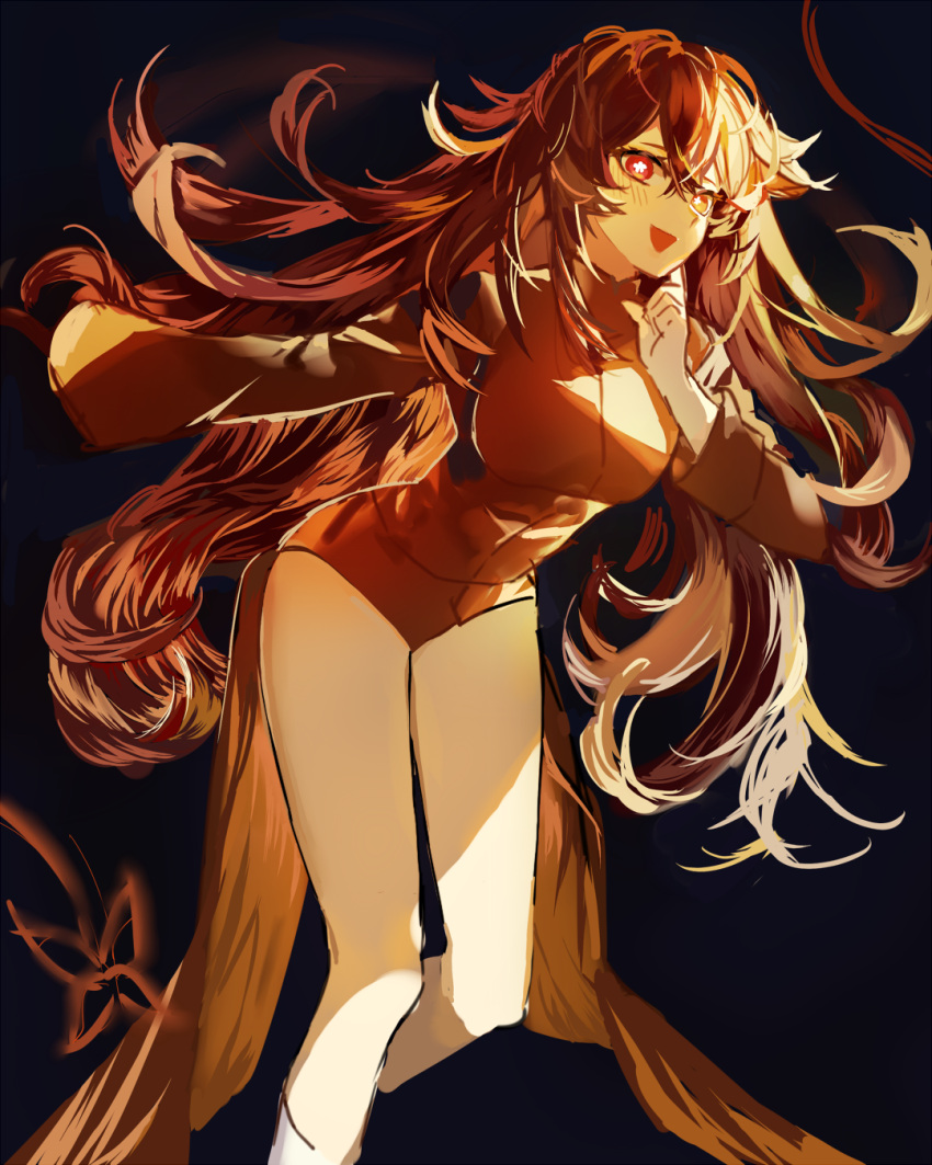 1girl, bangs, black_background, blush, breasts, brown_hair, coat, coattails