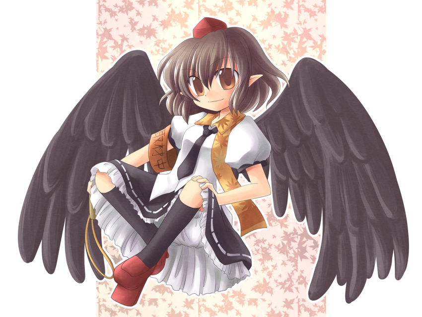 brown_eyes, brown_hair, geta, hat, nanamaru, pointy_ears, ryuuga_nanamaru, shameimaru_aya