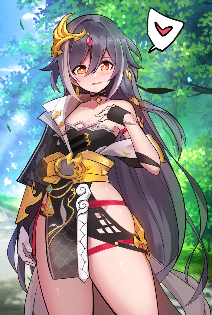 1girl, :d, asymmetrical_gloves, asymmetrical_sleeves, bangs, black_gloves, breasts, chinese_clothes