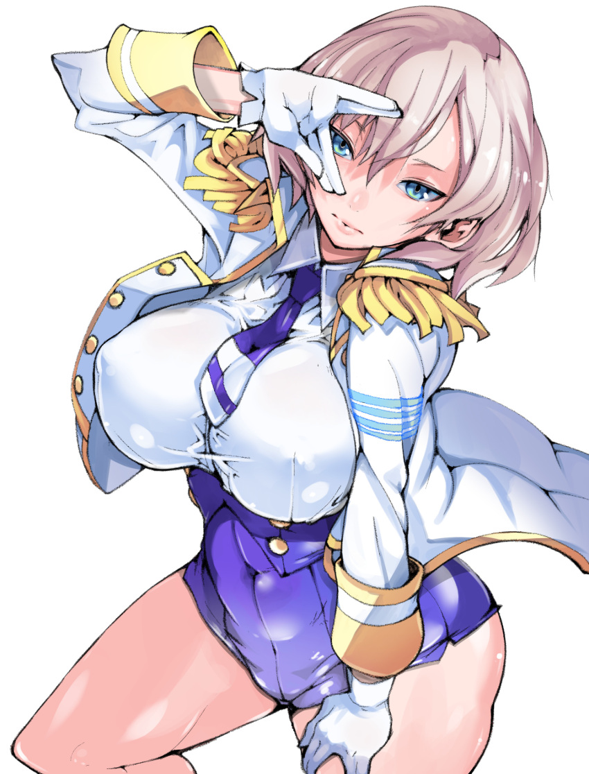 1girl, absurdres, blue_eyes, breasts, brown_hair, corset, covered_nipples, gridman_universe