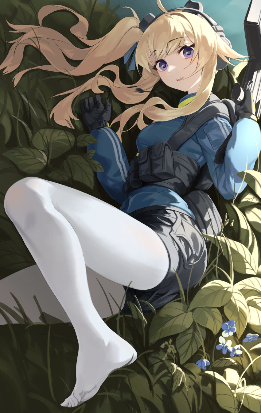 1girl, absurdres, blonde_hair, girls_frontline_2:_exilium, highres, long_hair, no_shoes, pantyhose