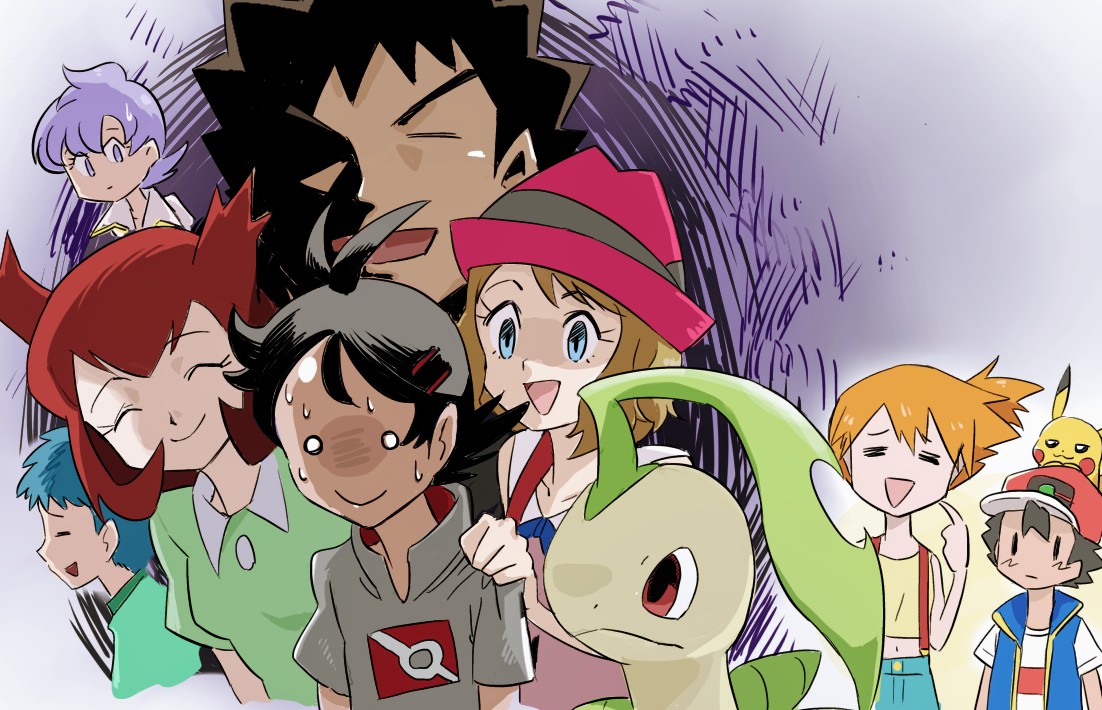 3boys, 5girls, anabel_(pokemon), angie_(pokemon), ash_ketchum, ayo_(ayosanri009), bangs, baseball_cap