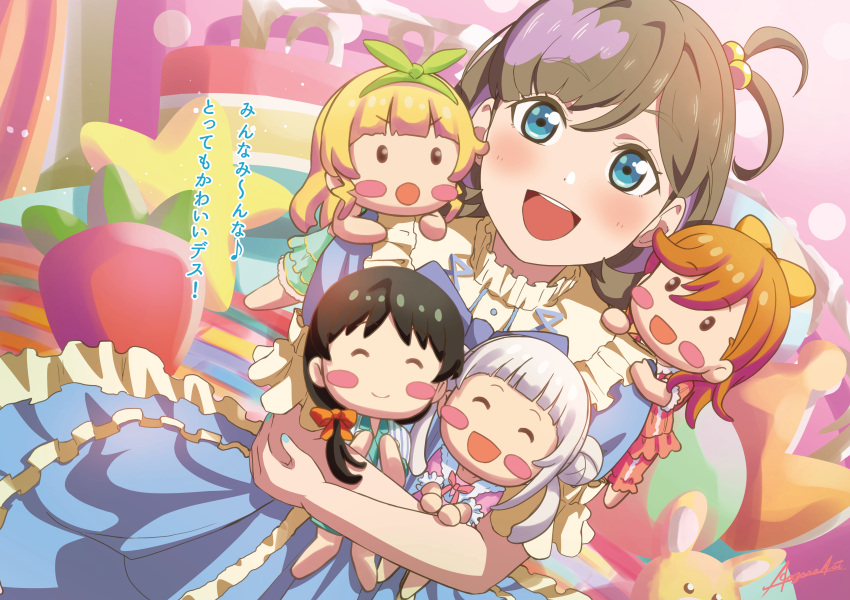absurdres, al_aoi_aoba, arashi_chisato, bangs, blue_bow, blue_dress, blue_eyes, bow
