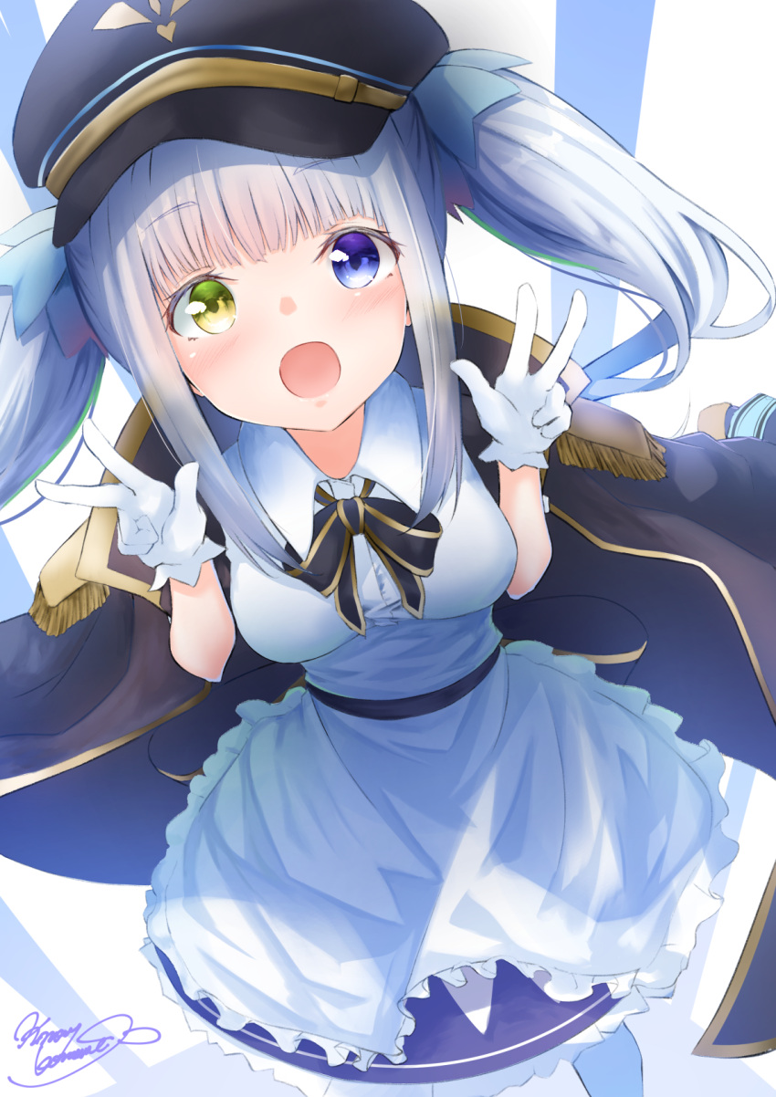 1girl, :o, apron, bangs, black_dress, black_headwear, black_jacket, black_ribbon