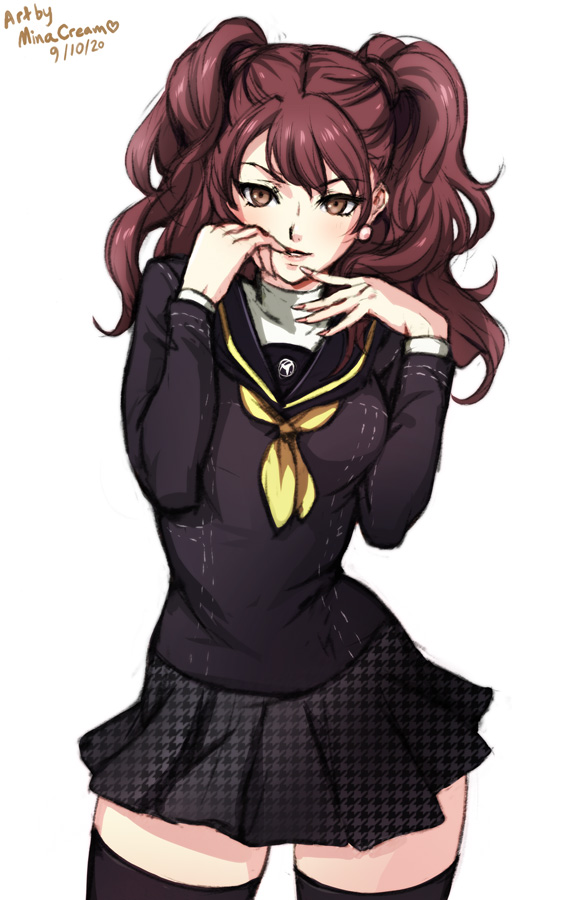 1girl, brown_eyes, brown_hair, earrings, jewelry, kujikawa_rise, long_hair, looking_at_viewer