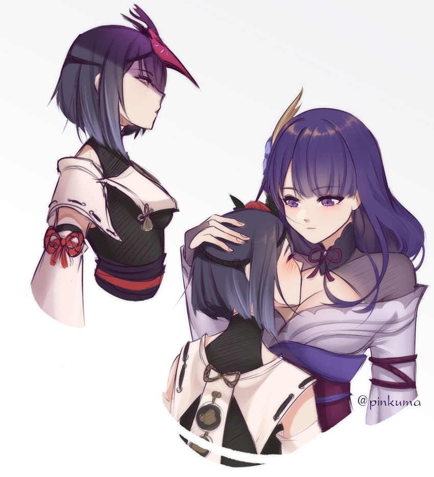 bob_cut, braid, braided_ponytail, breast_pillow, eyeshadow, genshin_impact, head_on_chest, highres
