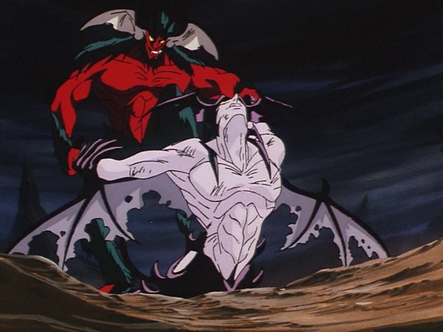 2boys, abs, amon:_apocalypse_of_devilman, amon_(devilman), beard, blank_eyes, blue_skin, demon