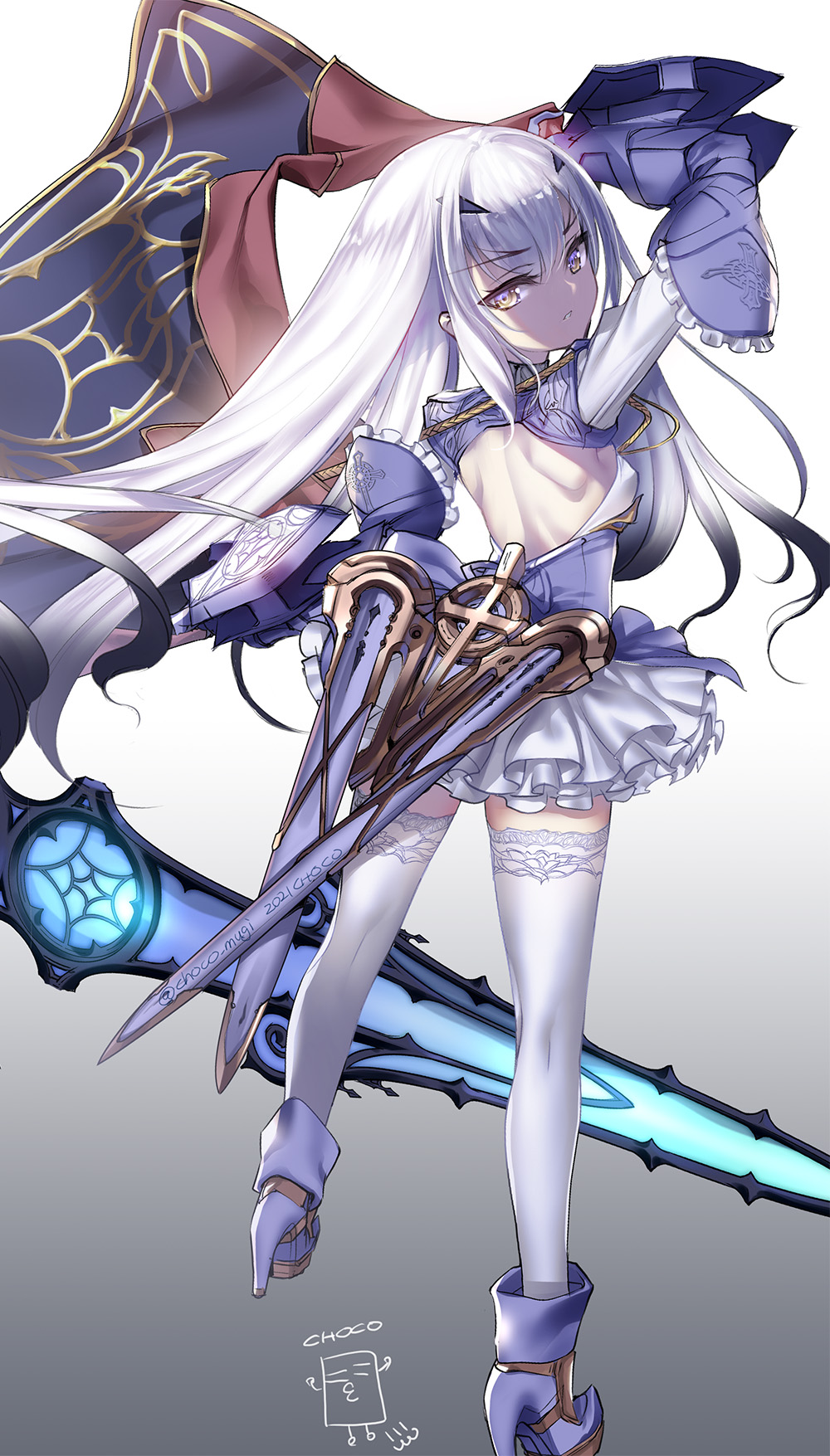 1girl, backless_dress, backless_outfit, bangs, choco_(chocolate_shop), dress, eyebrows_visible_through_hair, facing_away