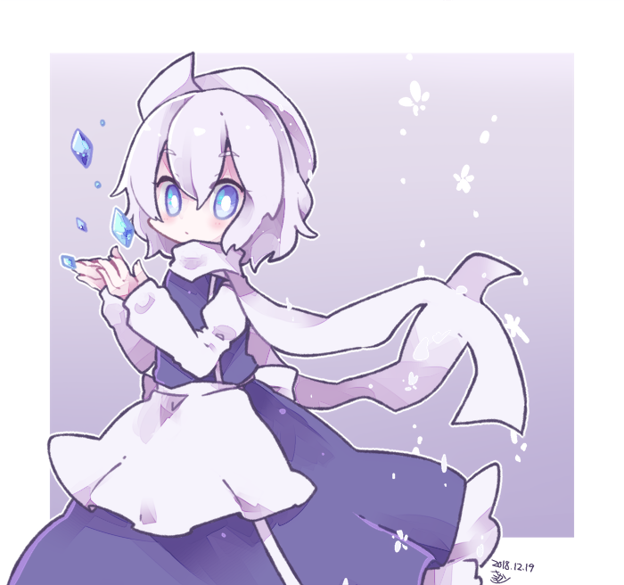 1girl, apron, blue_eyes, blue_skirt, blue_vest, bright_pupils, commentary_request, cosmicmind