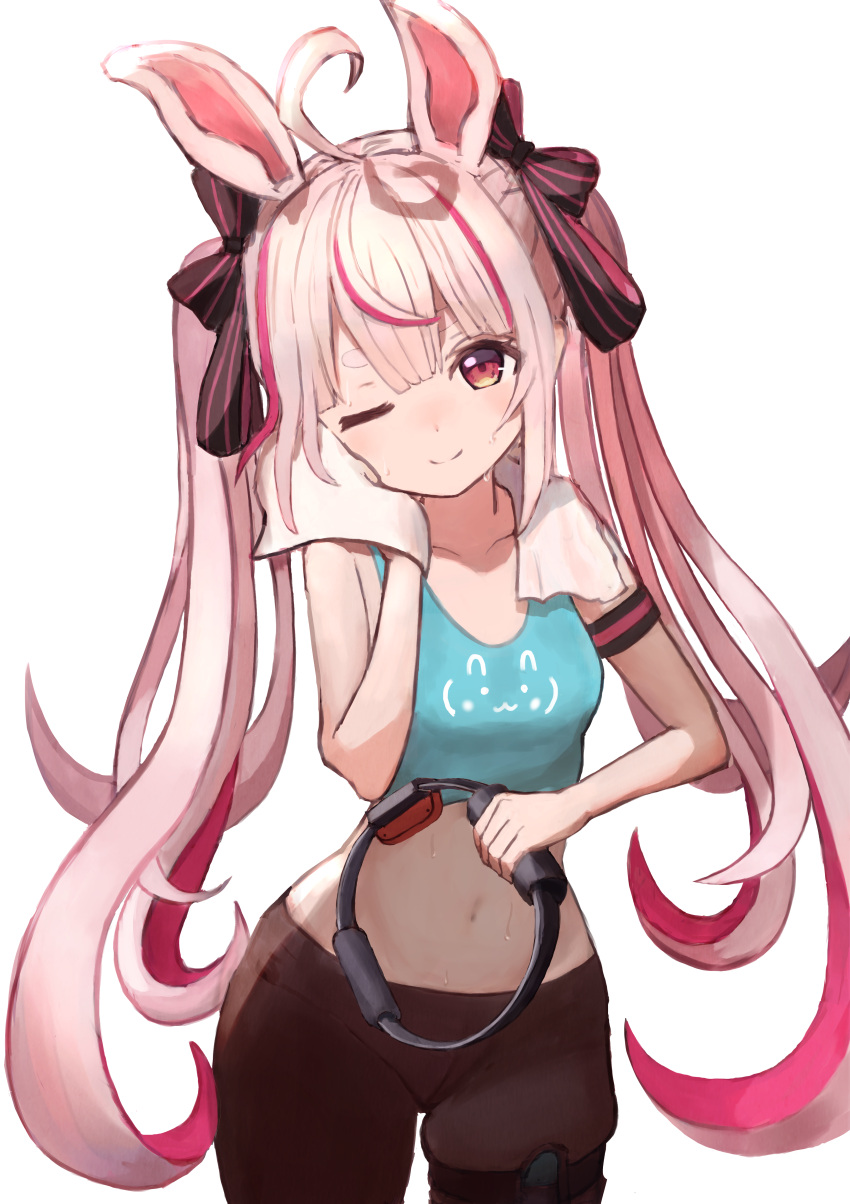 1girl, absurdres, ahoge, animal_ears, bike_shorts, black_shorts, blue_tank_top, highres