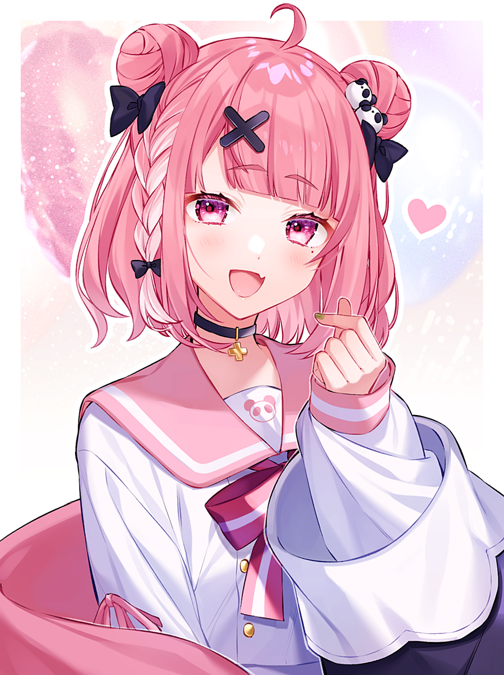 1girl, ahoge, black_bow, black_jacket, blush, border, bow, braid