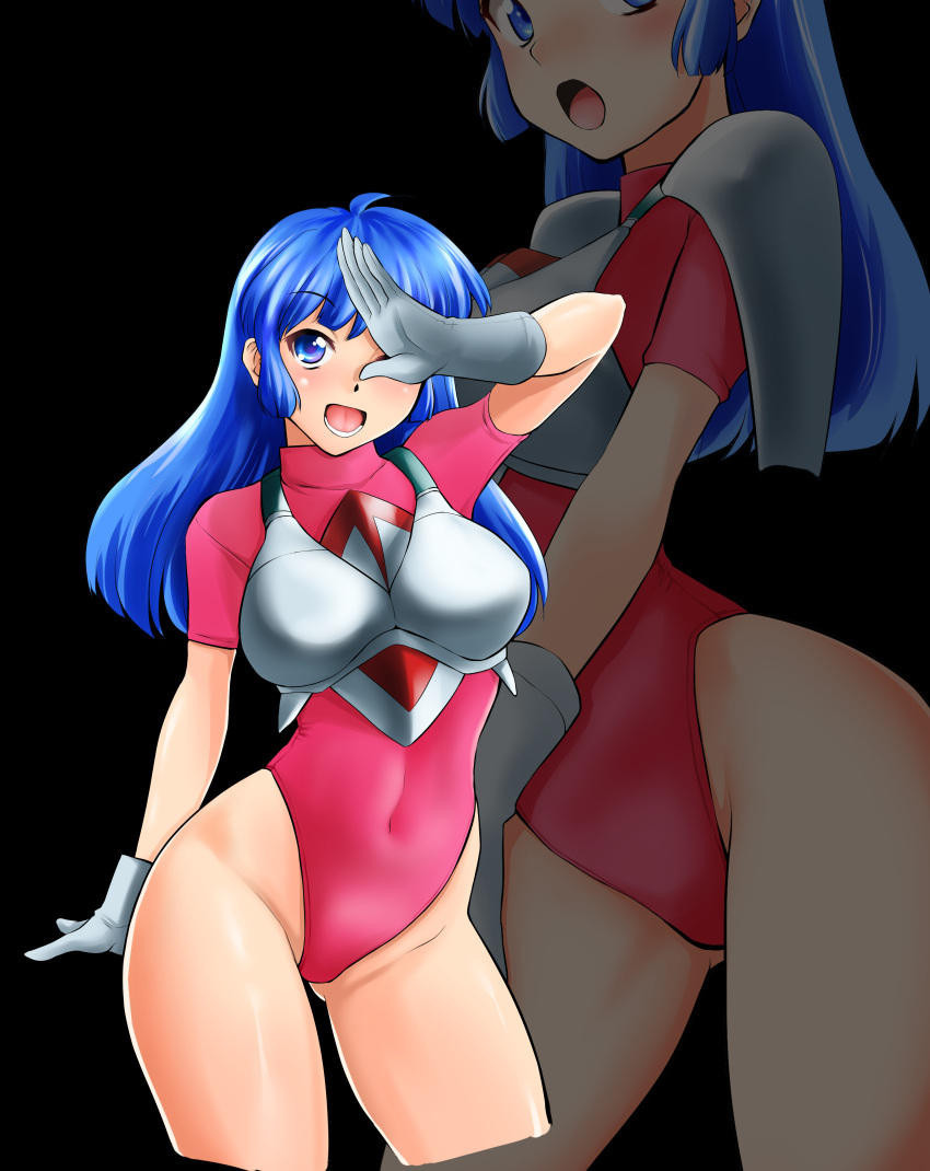1girl, absurdres, black_background, blue_eyes, blue_hair, burning_force, commentary_request, contrapposto