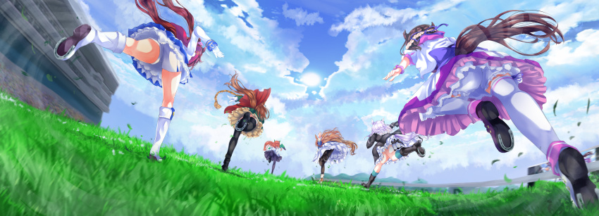 6+girls, absurdres, aiguillette, animal_ears, boots, brown_hair, capelet, ear_covers