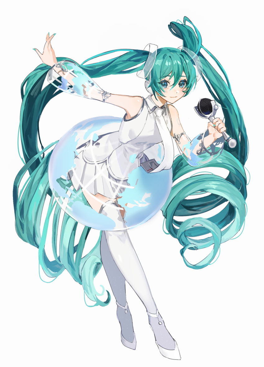 1girl, ankle_strap, aqua_eyes, aqua_hair, aqua_nails, arm_up, bare_shoulders, bent_over