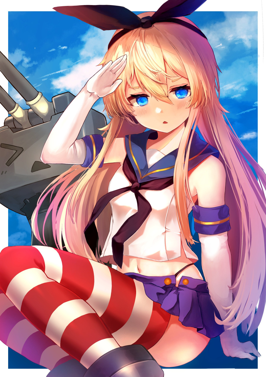 1girl, absurdres, anchor, anchor_hair_ornament, black_hairband, black_panties, blonde_hair, blue_eyes