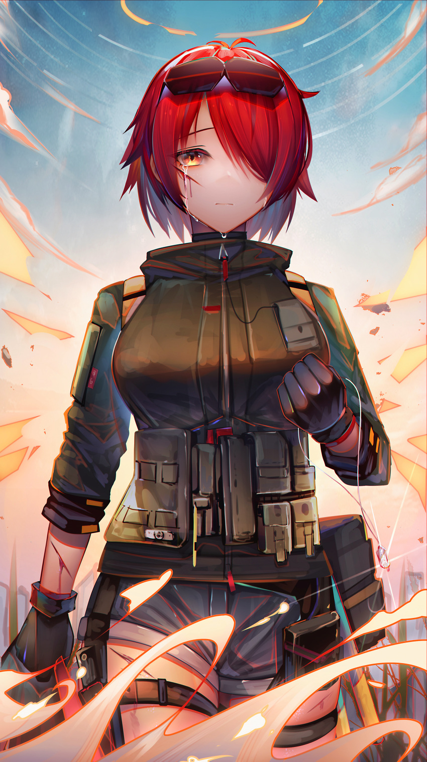 1girl, absurdres, arknights, bangs, bare_legs, binggong_asylum, black_gloves, black_jacket