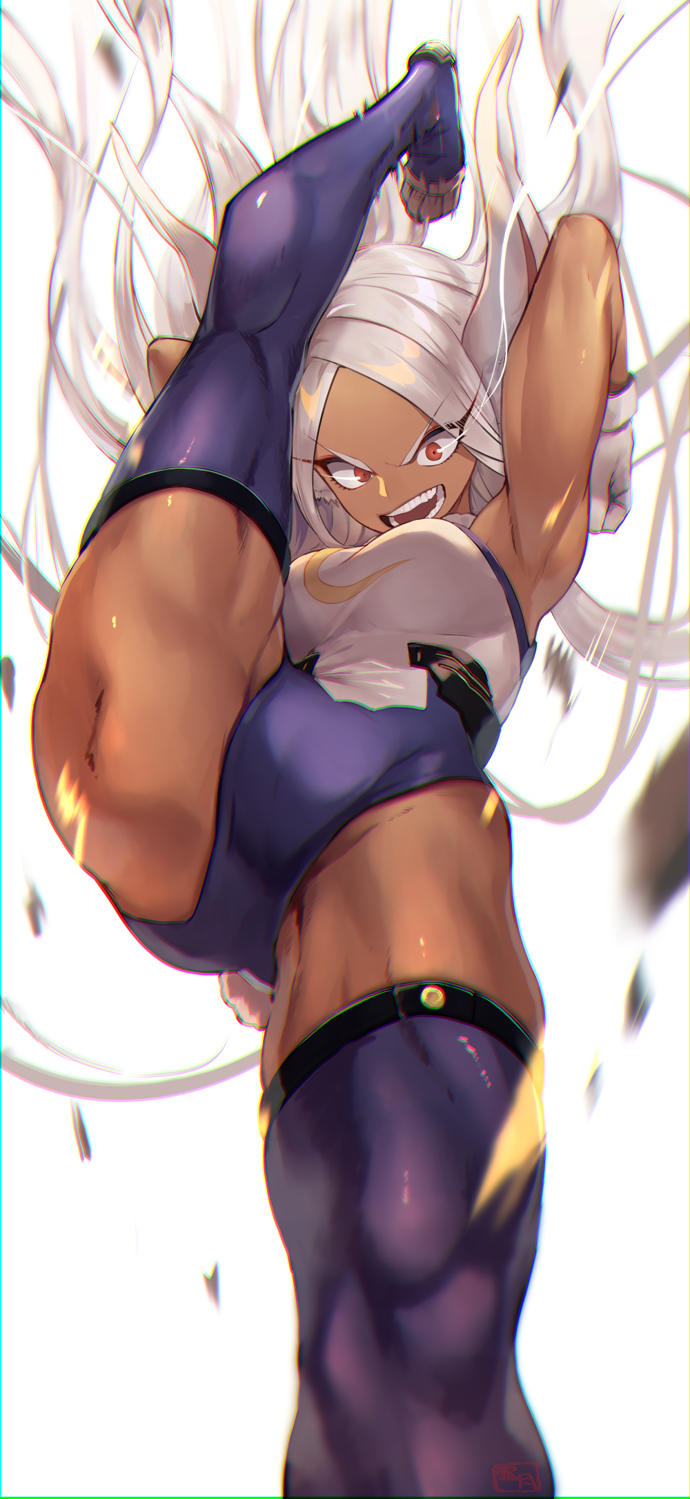 1girl, animal_ears, bangs, bare_shoulders, boku_no_hero_academia, breasts, bunny_tail, crescent_print