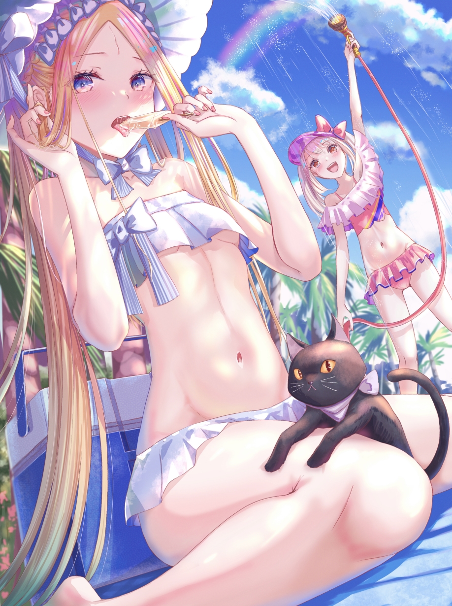 1girl, abigail_williams_(fate), abigail_williams_(swimsuit_foreigner)_(fate), bangs, bare_shoulders, bikini, blonde_hair, blue_eyes