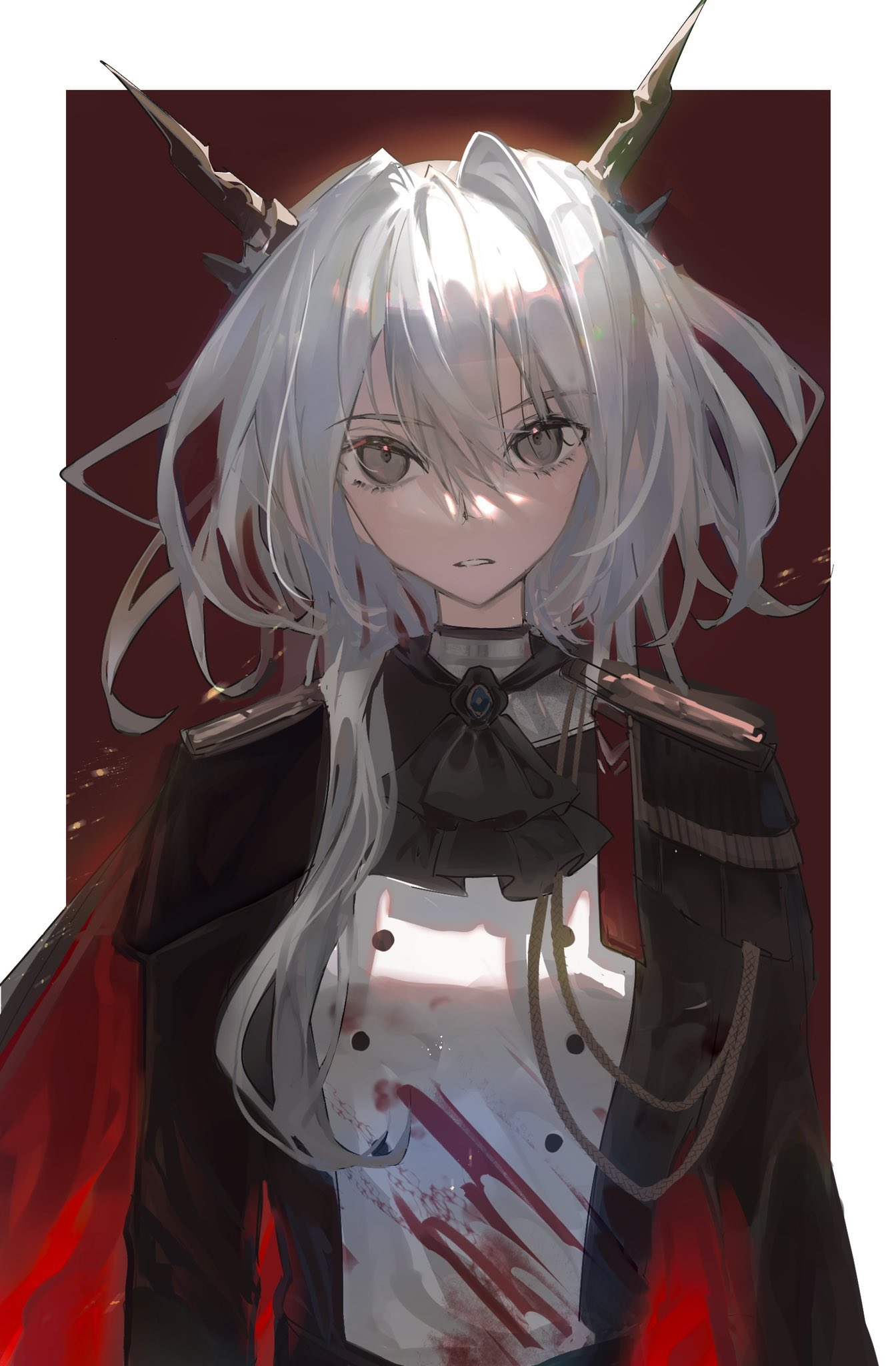 1girl, aiguillette, ak_(ak98110881), arknights, ascot, black_jacket, black_neckwear, blood