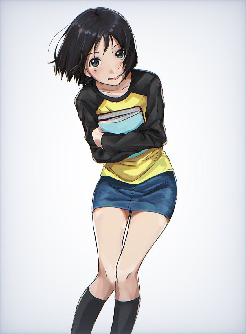 1girl, bad_id, bad_twitter_id, bangs, black_eyes, black_hair, black_legwear, blue_sky