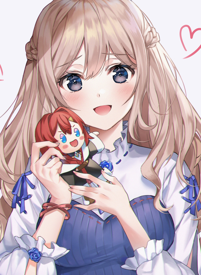 1girl, absurdres, ange_katrina, bangs, blonde_hair, blue_flower, blue_rose, blush