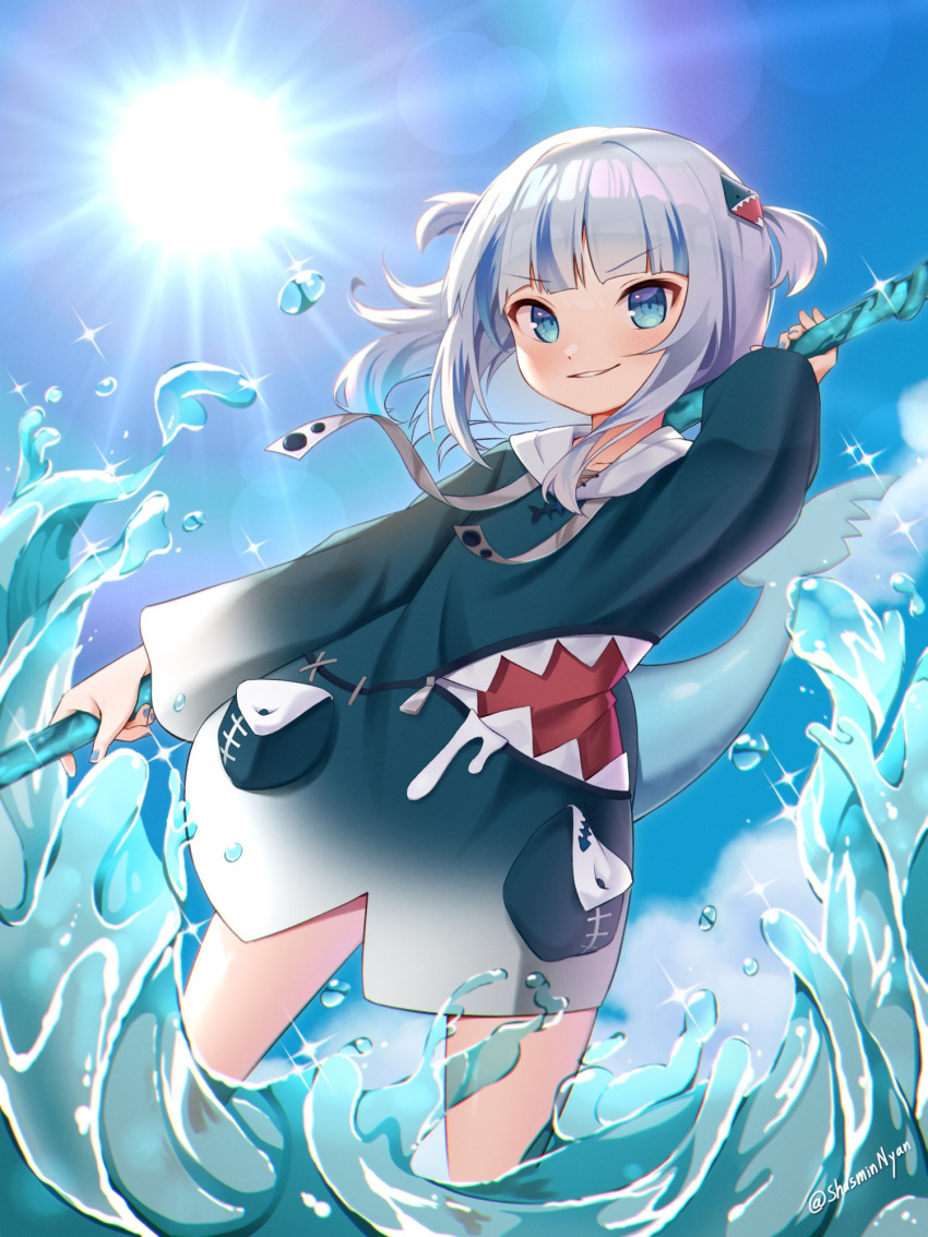 1girl, animal_hood, bangs, blue_eyes, blue_hair, blue_hoodie, blunt_bangs, eyebrows_visible_through_hair