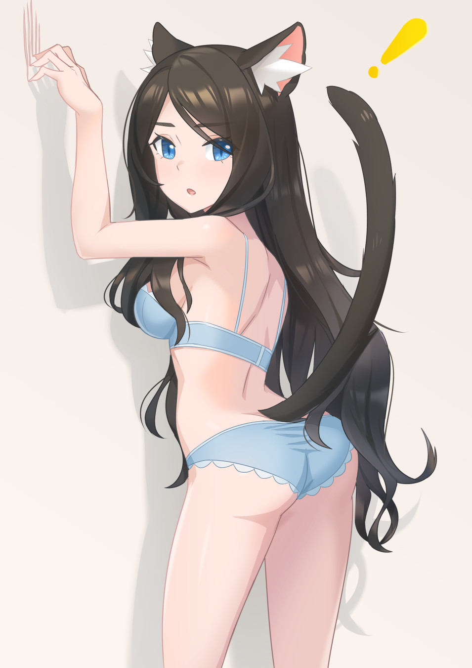 !, 1girl, animal_ear_fluff, animal_ears, arm_up, armpits, ass, black_hair
