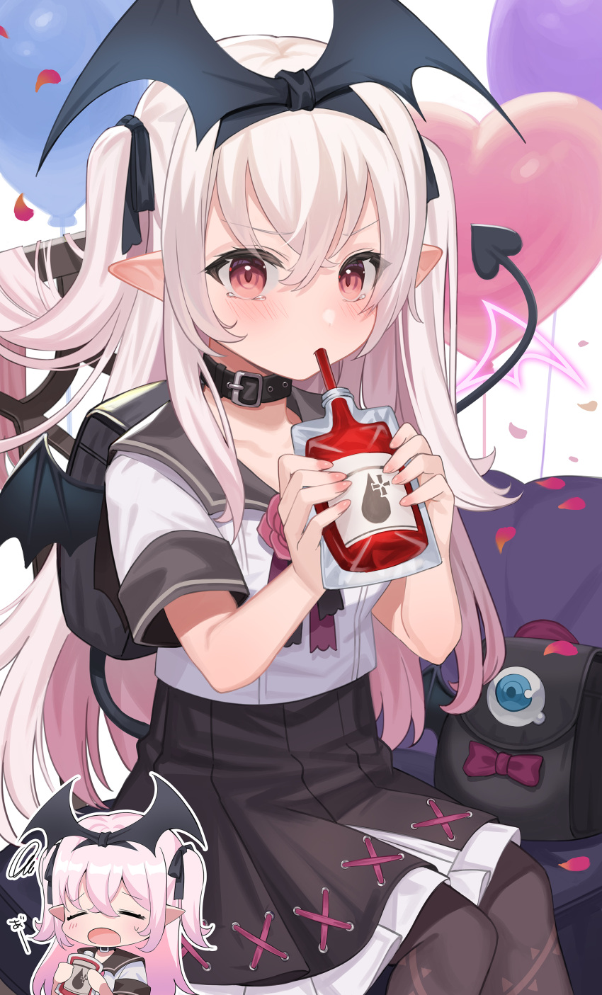 1girl, absurdres, amahara_subaru, backpack, bag, balloon, bangs, black_choker