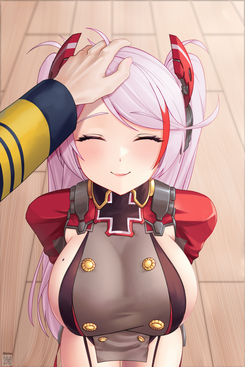 1girl, ^_^, absurdres, azur_lane, breasts, buttons, closed_eyes, commander_(azur_lane)