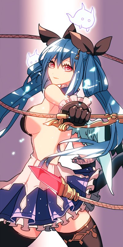 1girl, angel, asymmetrical_wings, bangs, blue_hair, breasts, dizzy_(guilty_gear), dog_tags