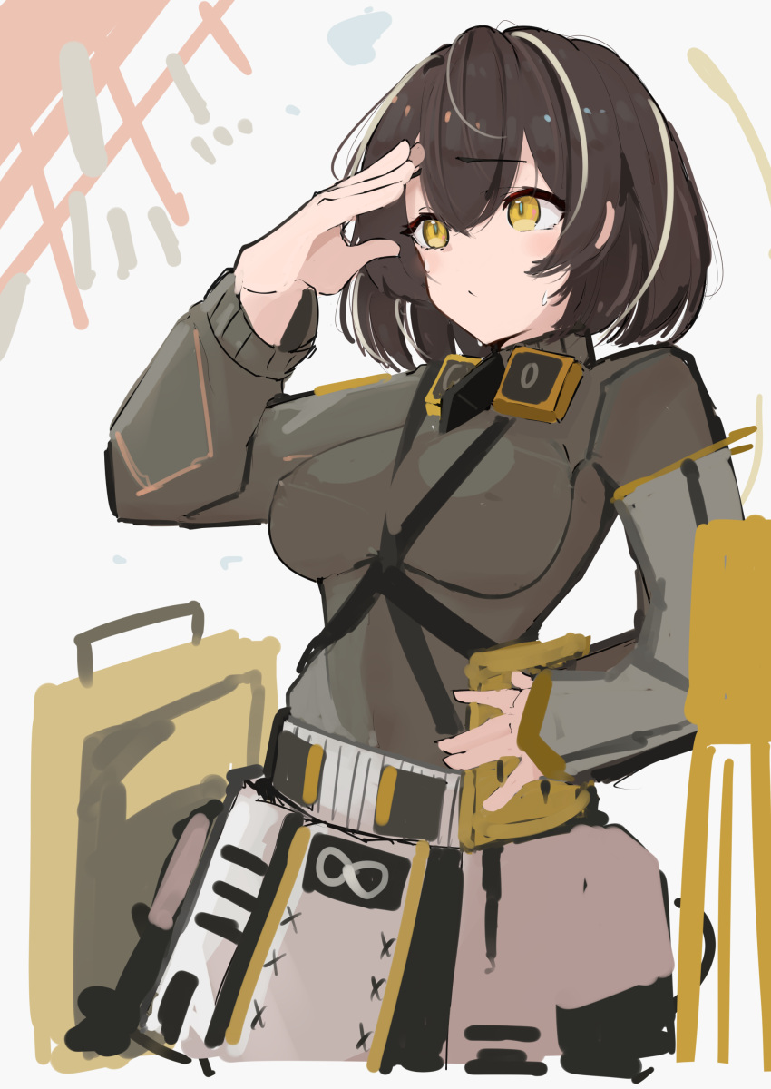 1girl, absurdres, arknights, asususususu, breasts, brown_hair, brown_shirt, commentary_request