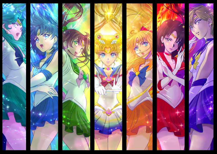 :d, aino_minako, aqua_hair, back_bow, bangs, bishoujo_senshi_sailor_moon, black_hair, blonde_hair