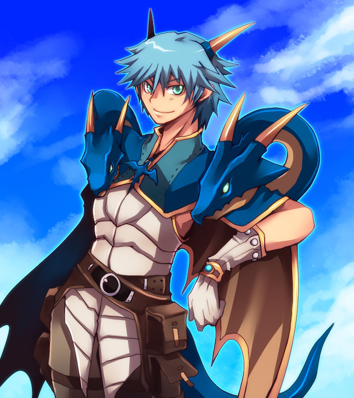 1boy, bangs, belt, blue_hair, blue_sky, brown_belt, brown_cape, brown_pants
