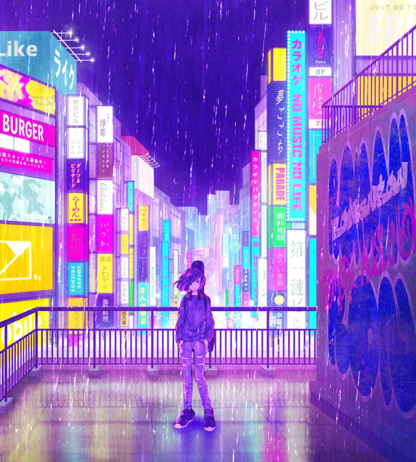 1girl, check_copyright, copyright_request, hair_over_one_eye, headphones, headphones_around_neck, highres, long_sleeves