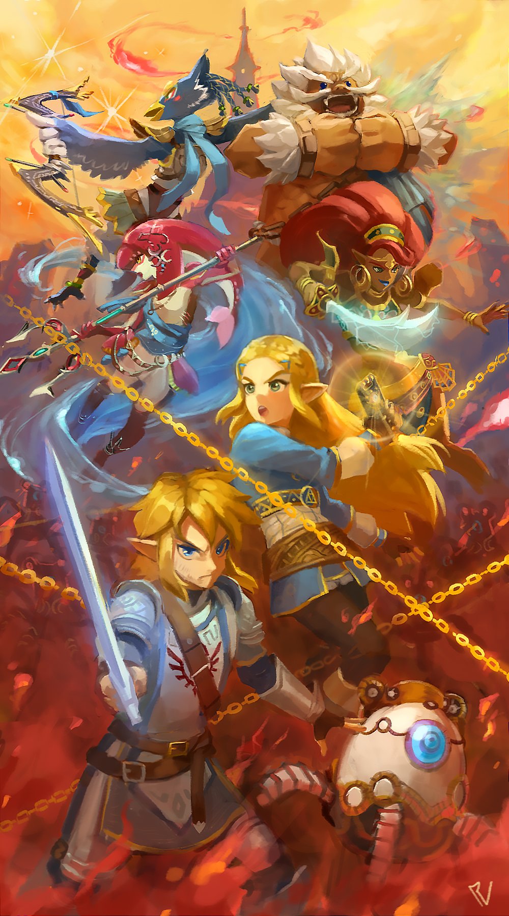 facial_mark, forehead_mark, forehead_tattoo, gerudo, goron, highres, hyrule_warriors, hyrule_warriors:_age_of_calamity