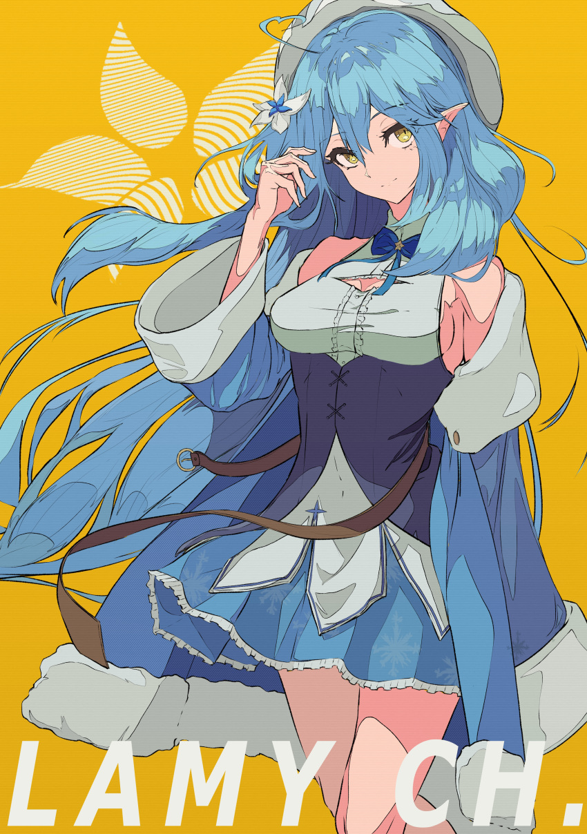 1girl, absurdres, ahoge, belt, beret, blue_coat, blue_neckwear, blue_skirt