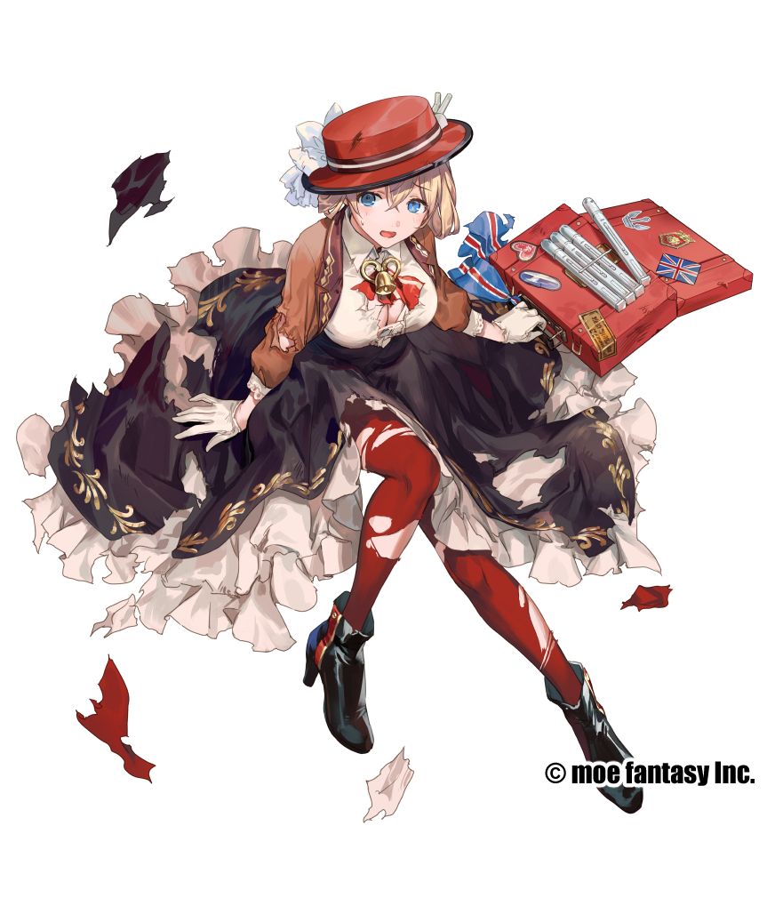 1girl, azutarou, black_footwear, black_skirt, blonde_hair, blue_eyes, boots, breasts