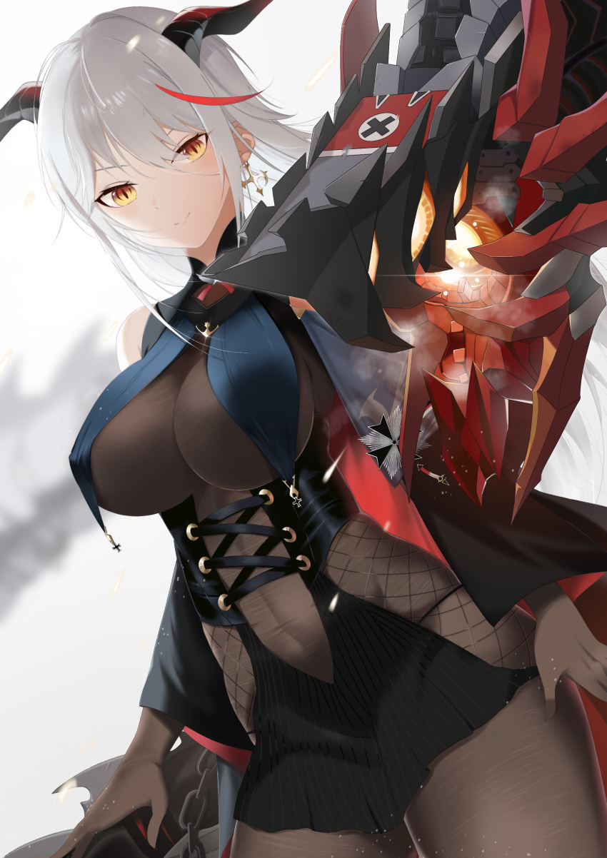 1girl, absurdres, aegir_(azur_lane), azur_lane, bare_shoulders, black_cape, black_gloves, bodystocking