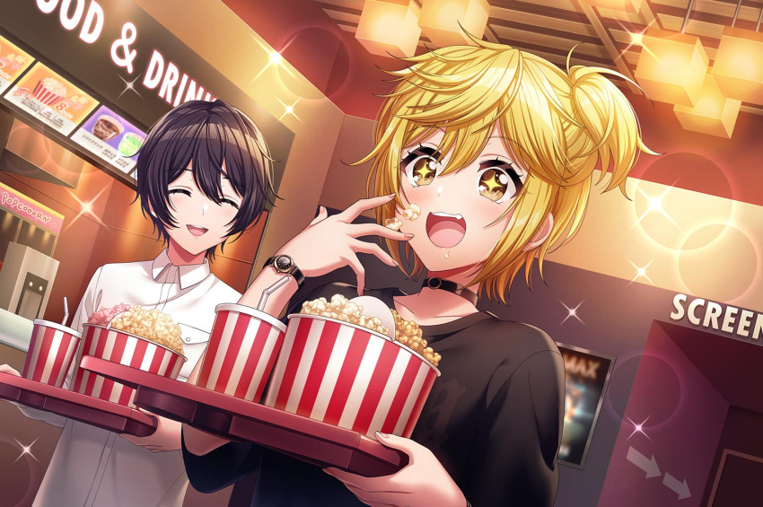 blonde_hair, d4dj, dress, short_hair, smile, tsukimiyama_nagisa, yellow_eyes