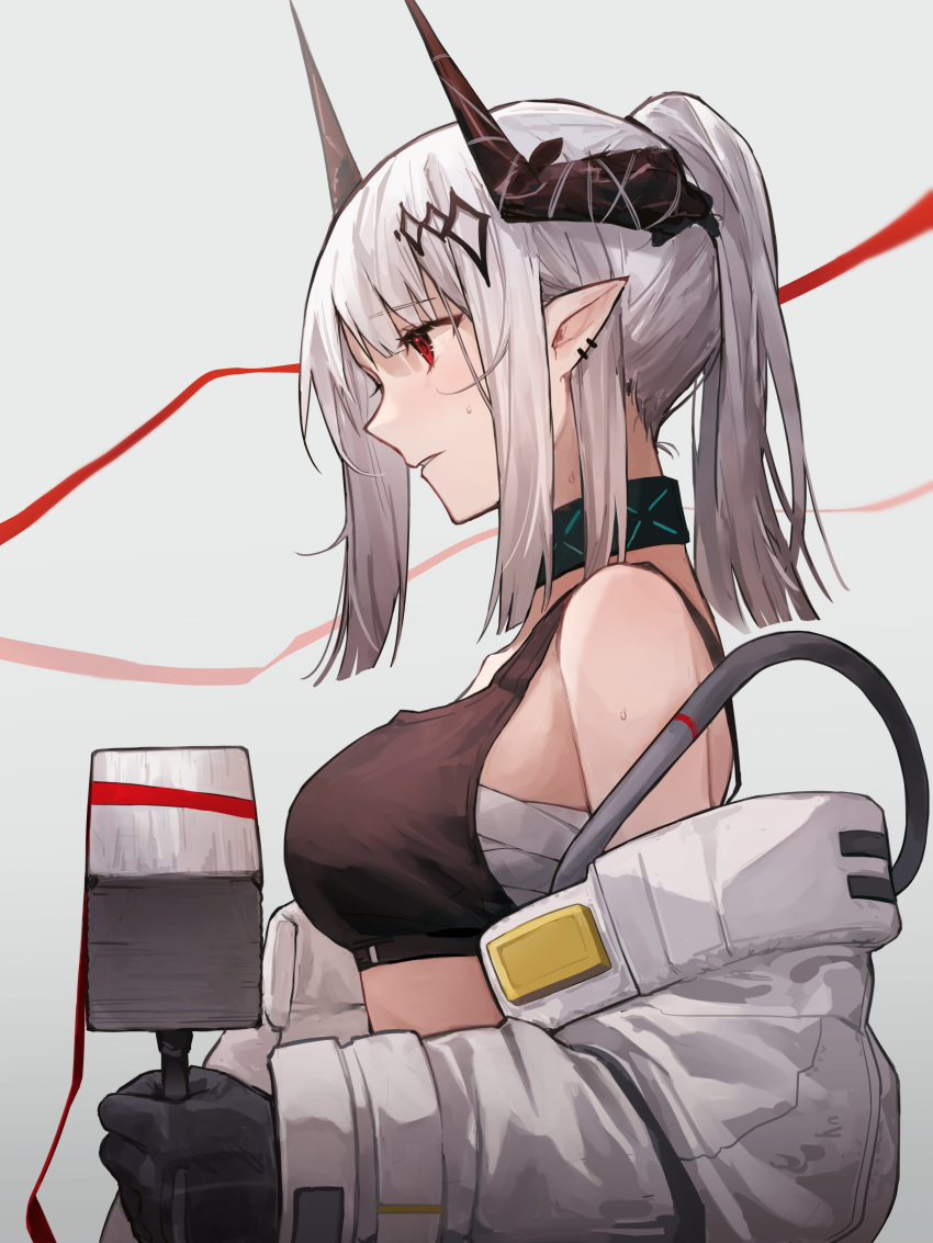 1girl, absurdres, alternate_hairstyle, arknights, bangs, bare_shoulders, black_gloves, breasts
