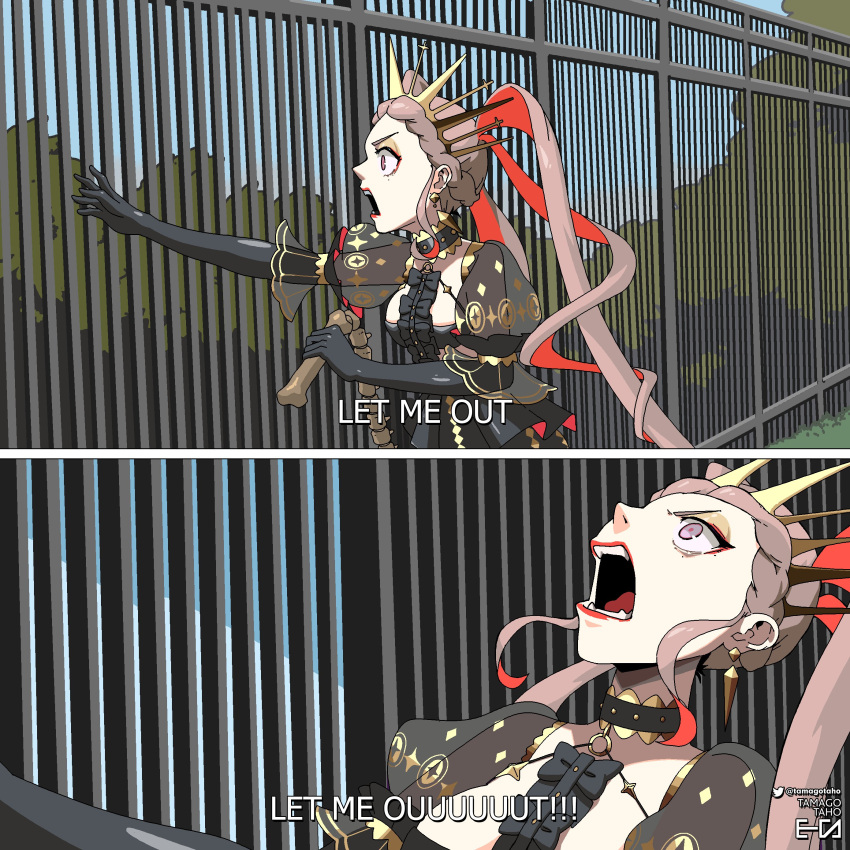 1girl, absurdres, artist_name, black_choker, black_gloves, bone, braid, breasts