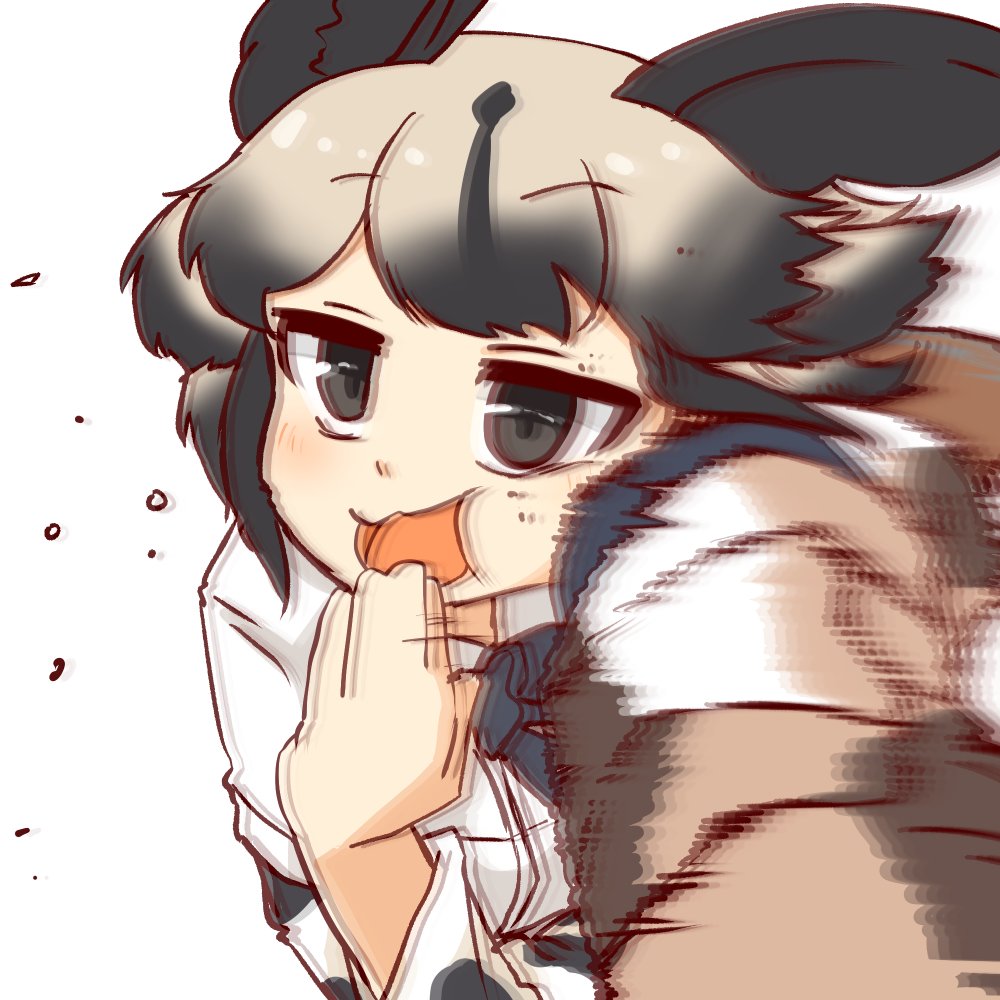 2girls, 370ml, :3, action, african_wild_dog_(kemono_friends), african_wild_dog_print, animal_ears, blue_neckwear