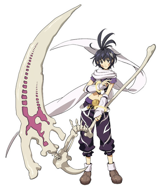 .hack//games, .hack//link, antenna_hair, black_hair, cubia, midriff, official_art, scarf