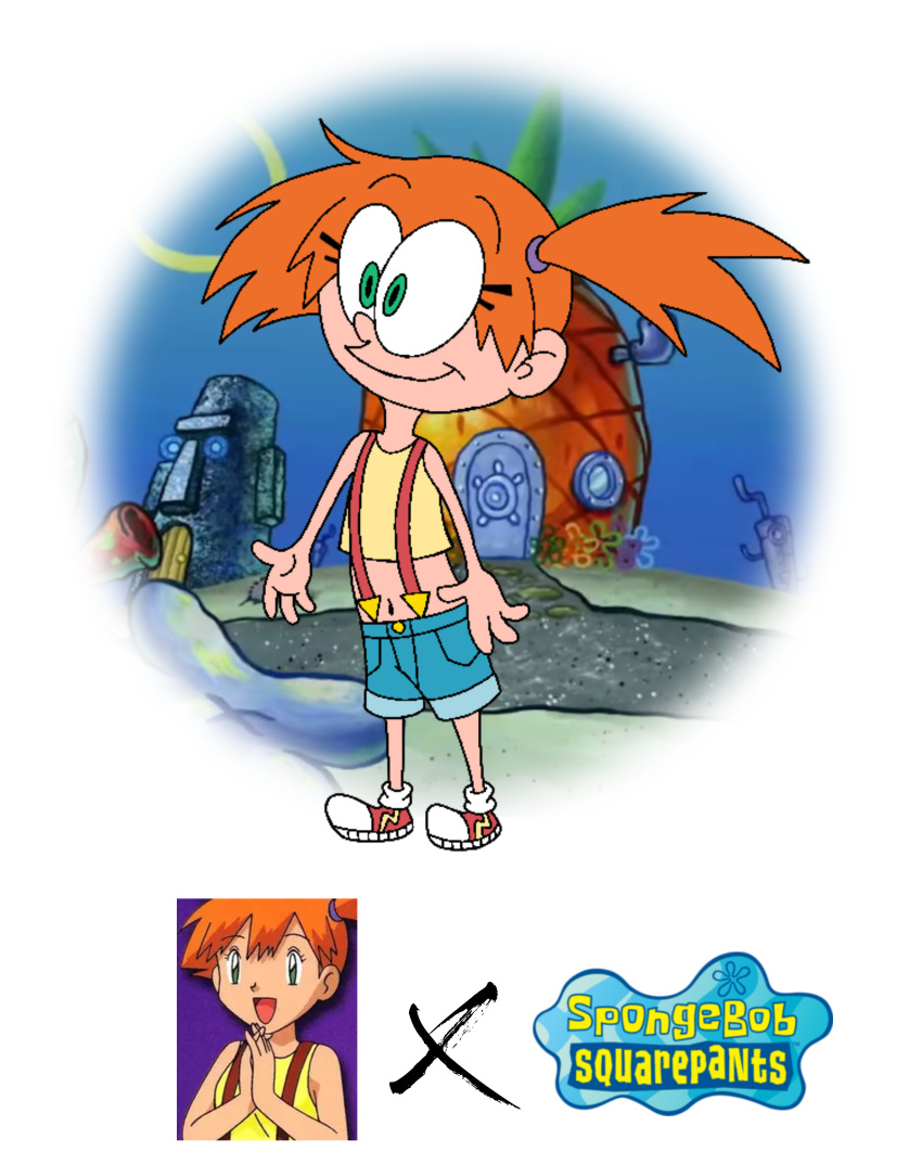 1girl, :d, creatures_(company), game_freak, misty_(pokemon), navel, nickelodeon, nintendo