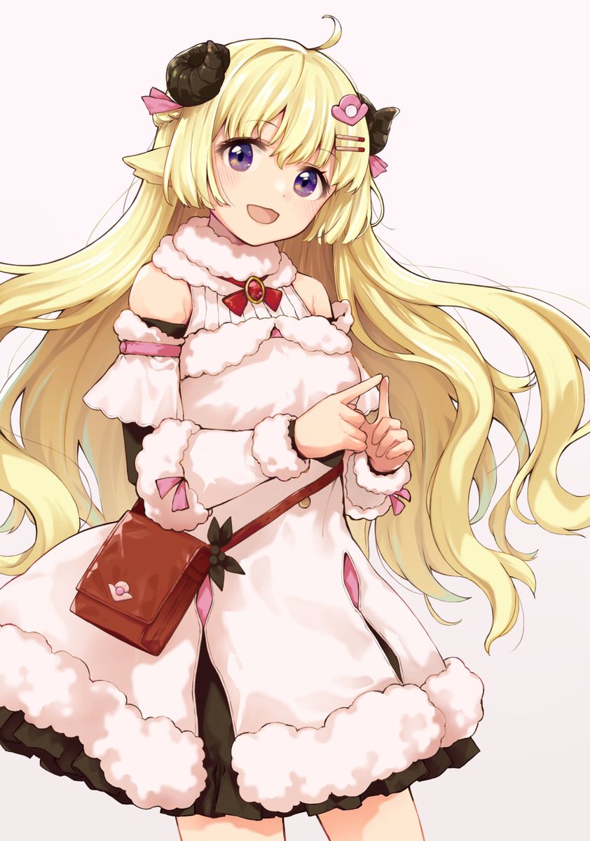 1girl, :d, ahoge, aishima_marota, animal_ears, bare_shoulders, belt_pouch, blonde_hair